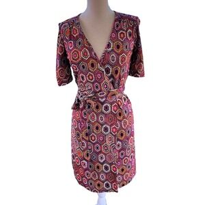 Trina‎ Turk Wrap Dress Geometric Print Short Sleeve Career Casual Size 2